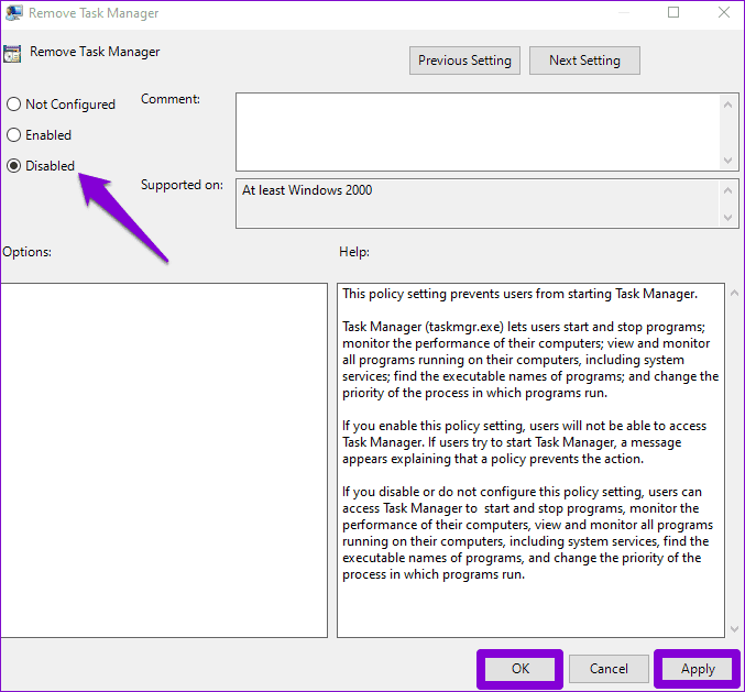 Enable Task Manager Using Group Policy Editor 1