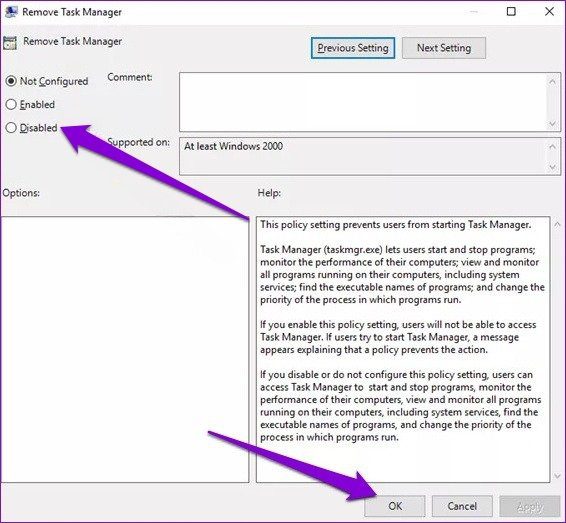 Enable Task Manager using Group Policy Editor