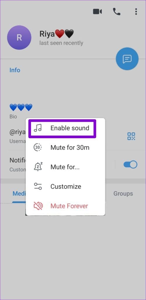 Enable Telegram Notification Sound for Contact