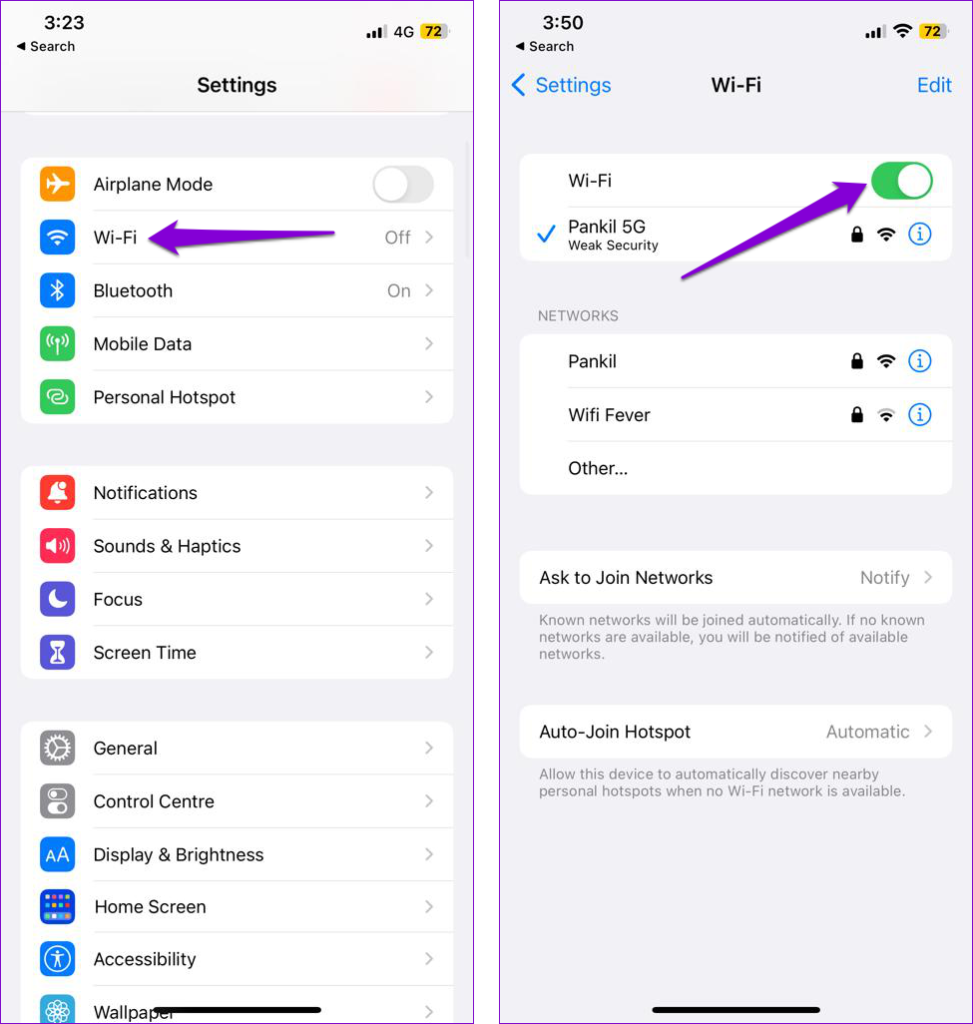 Enable Wi-Fi on iPhone