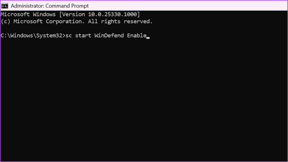 Enable Windows Defender command in CMD