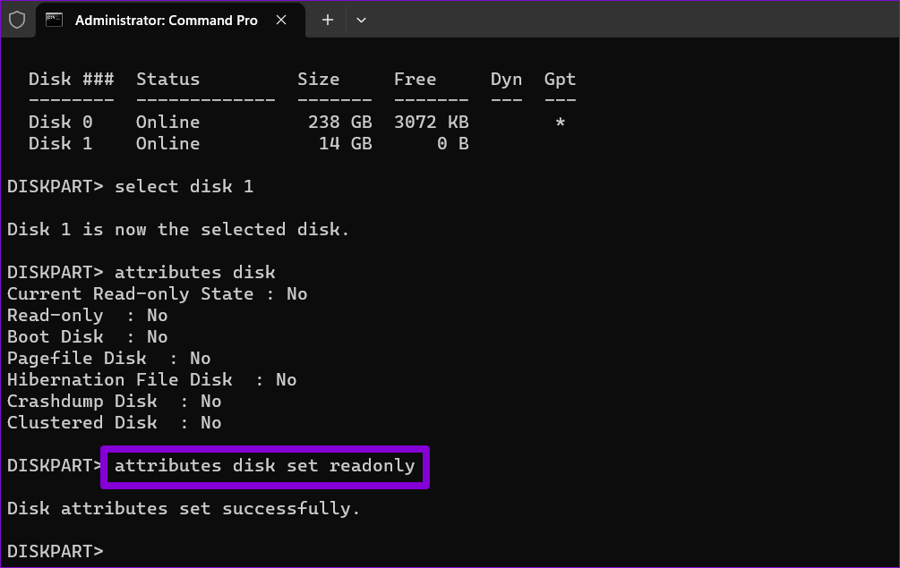 Enable Write Protection Using Command Prompt