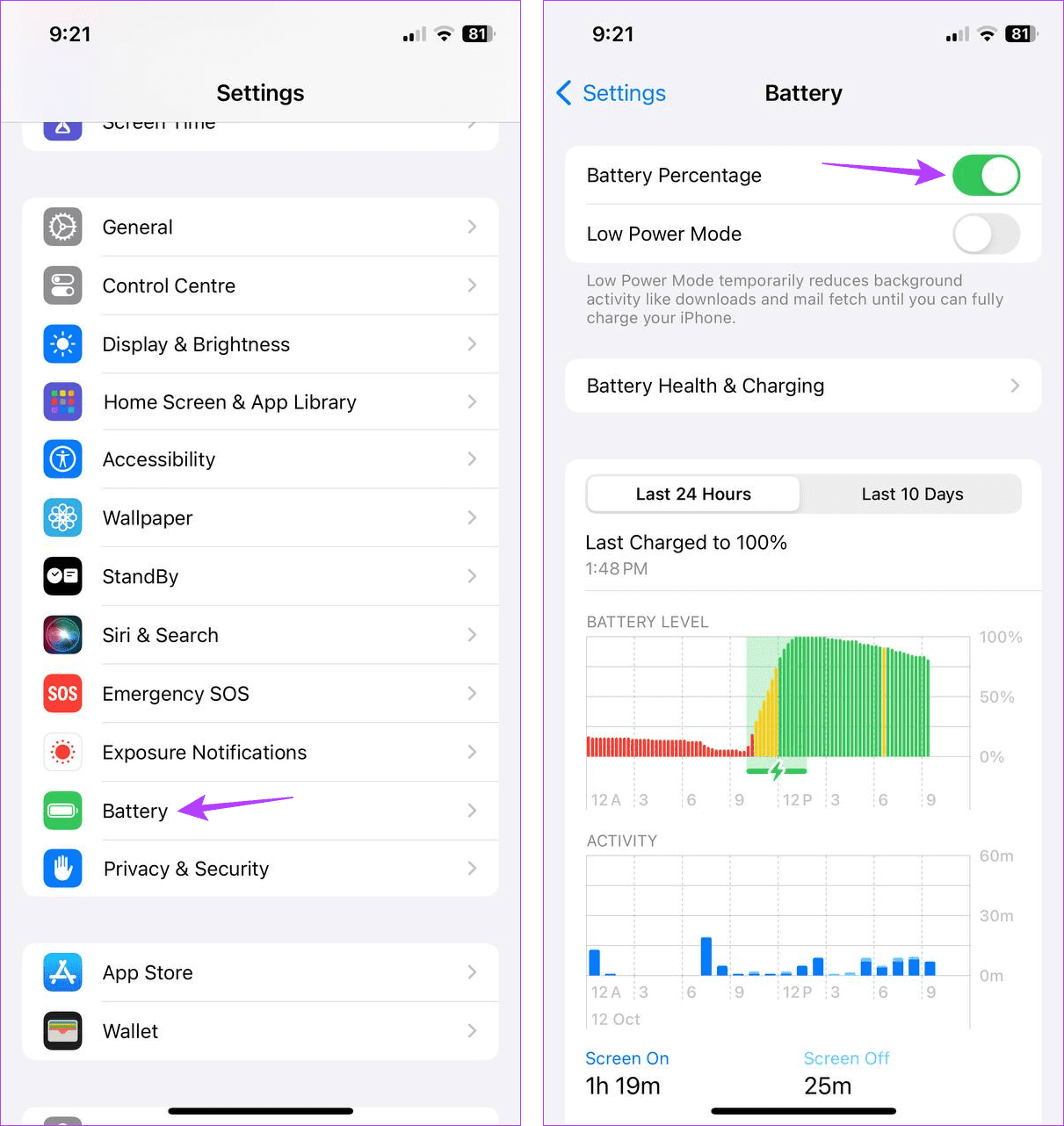 Enable battery percentage