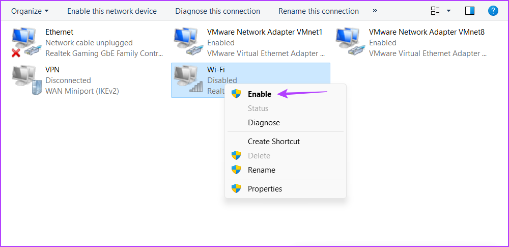 Enable option in Control Panel