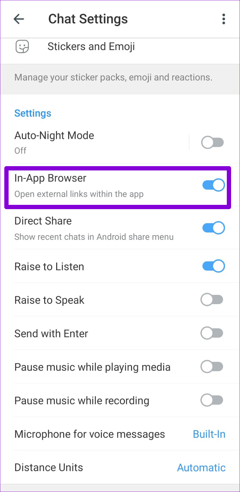 Enable or Disable In-App Browser in Telegram