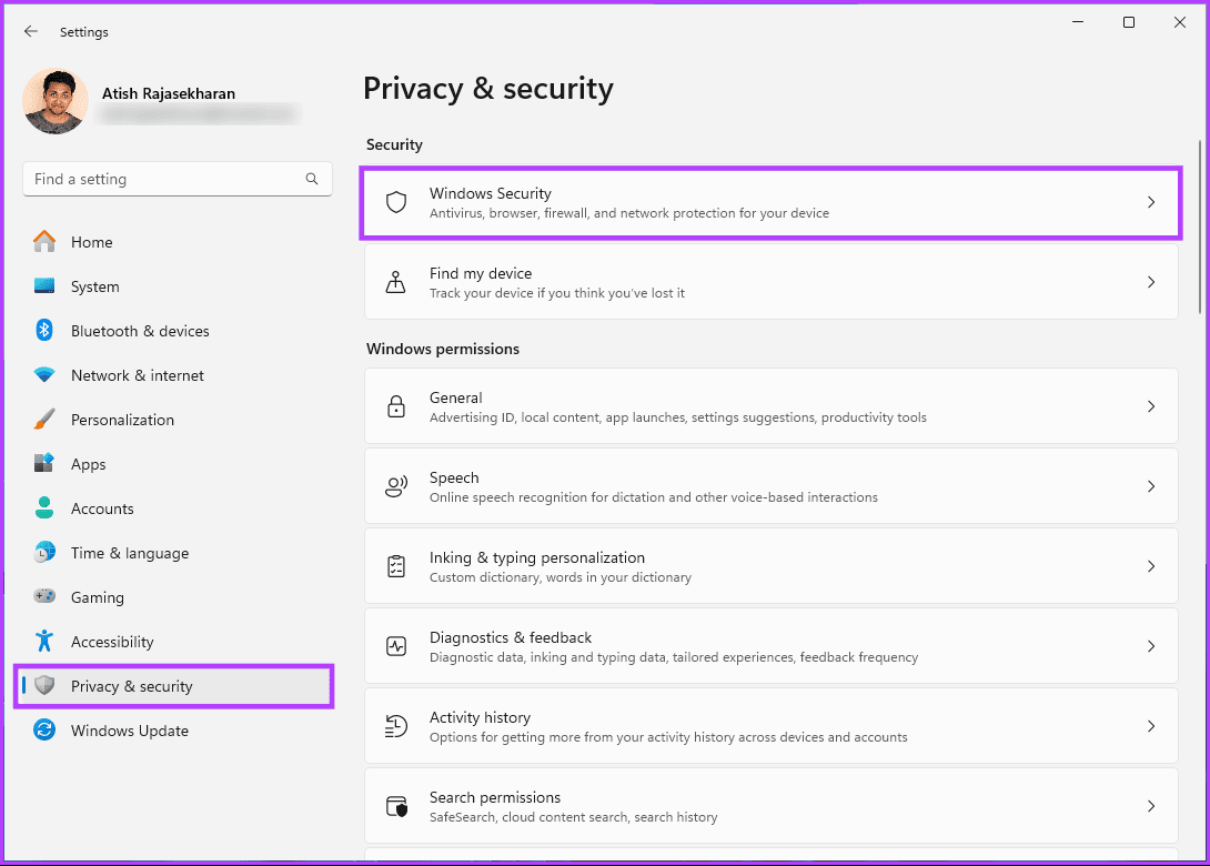 Navigate to 'Privacy & security'