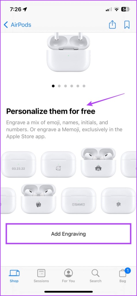 Tap Add engraving to personalize your AirPods for free