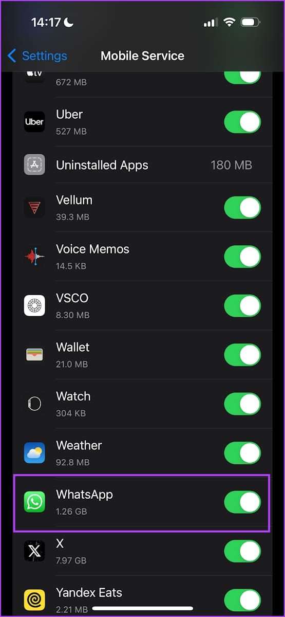 Ensure WhatsApp is turned on