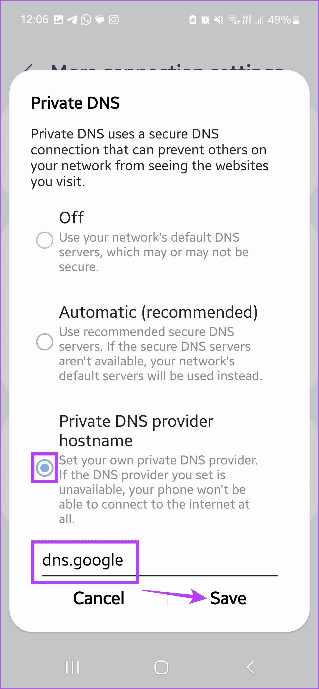 Enter DNS details