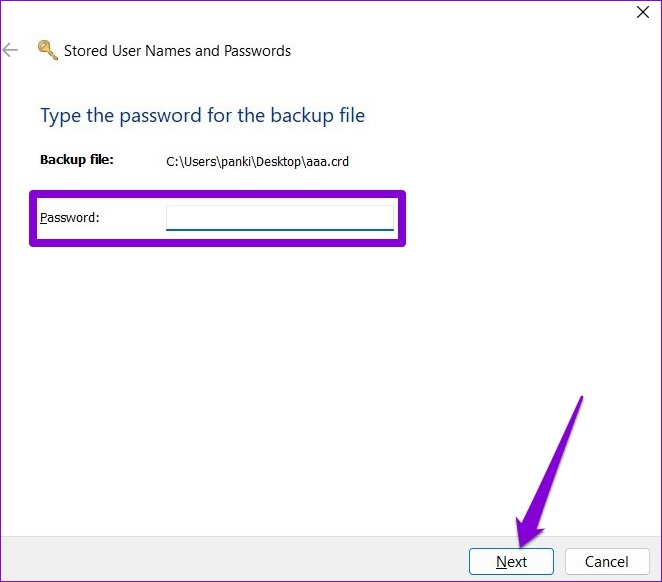 Enter Password for Backup File