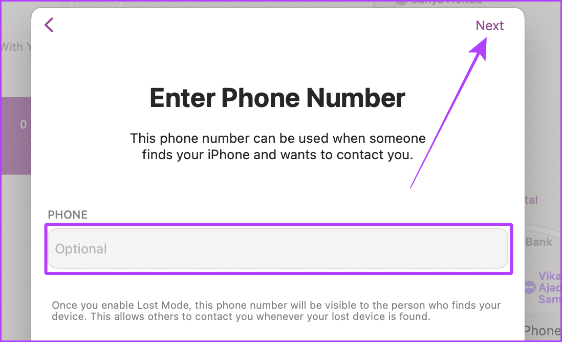 Enter Your Contacts Details in Find My