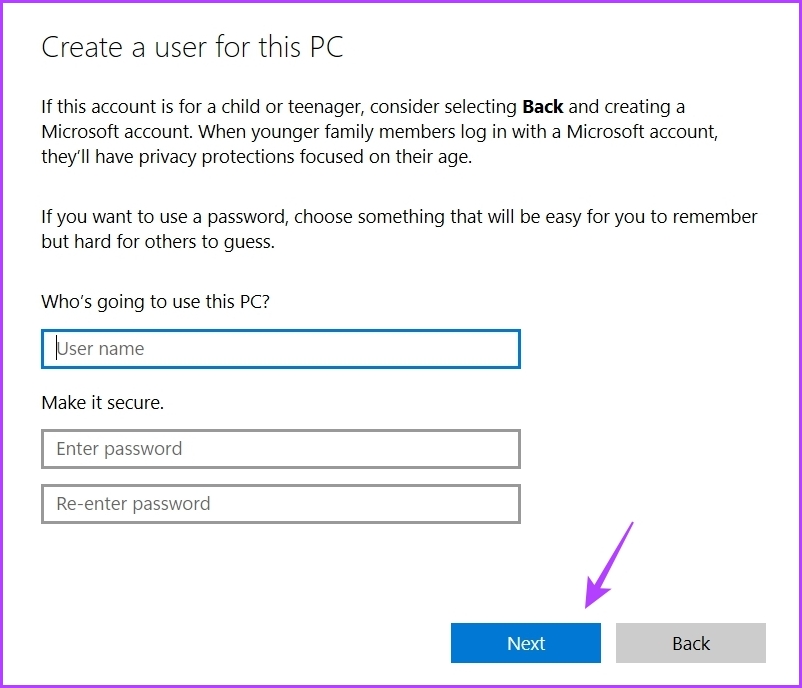 Enter the asked details in Windows Settings