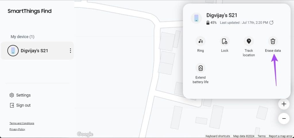 Erase Data from Samsung Smartthings Find