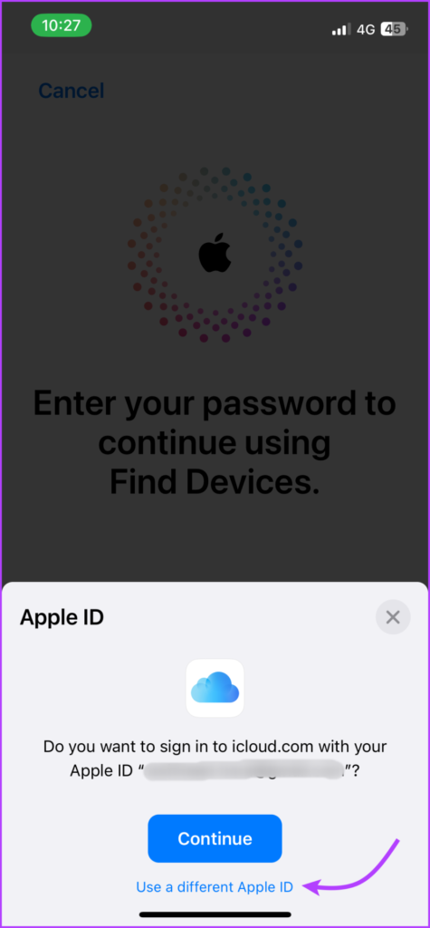 Tap use a different Apple ID