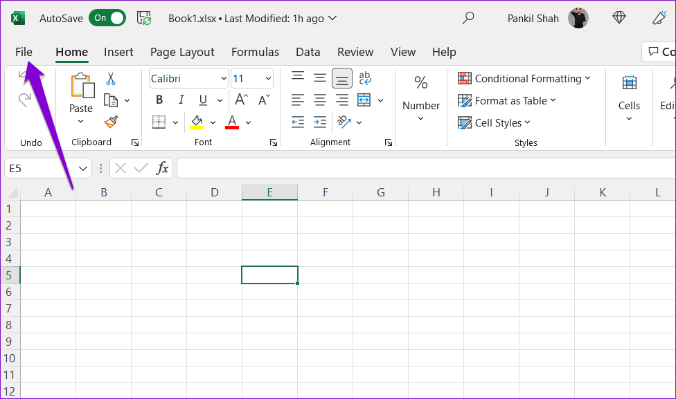 Excel File Menu
