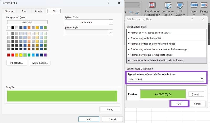 Excel How to Format a Whole Row Based on One Cell 9