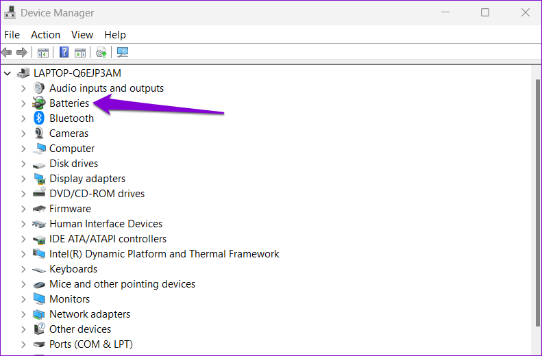 Expand Batteries in Device Manager