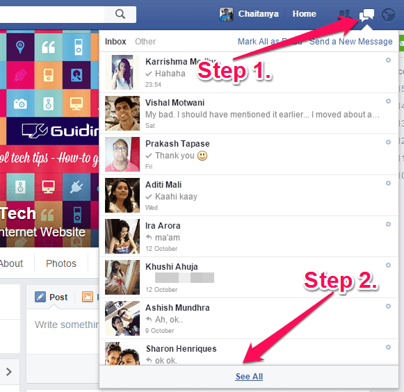 How to see the other folder in facebook messenger