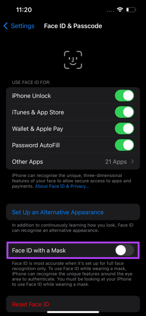Enable Face ID with Mask