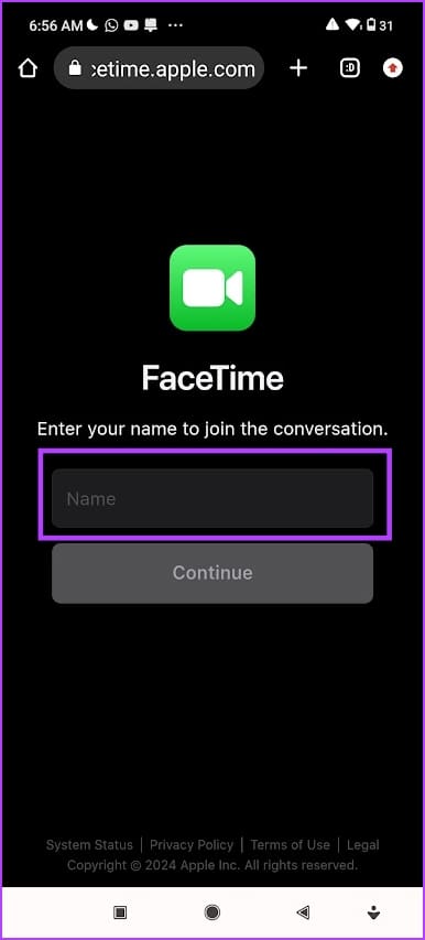 FaceTime Android Enter Name
