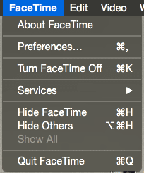 Face Time Preferences Menu