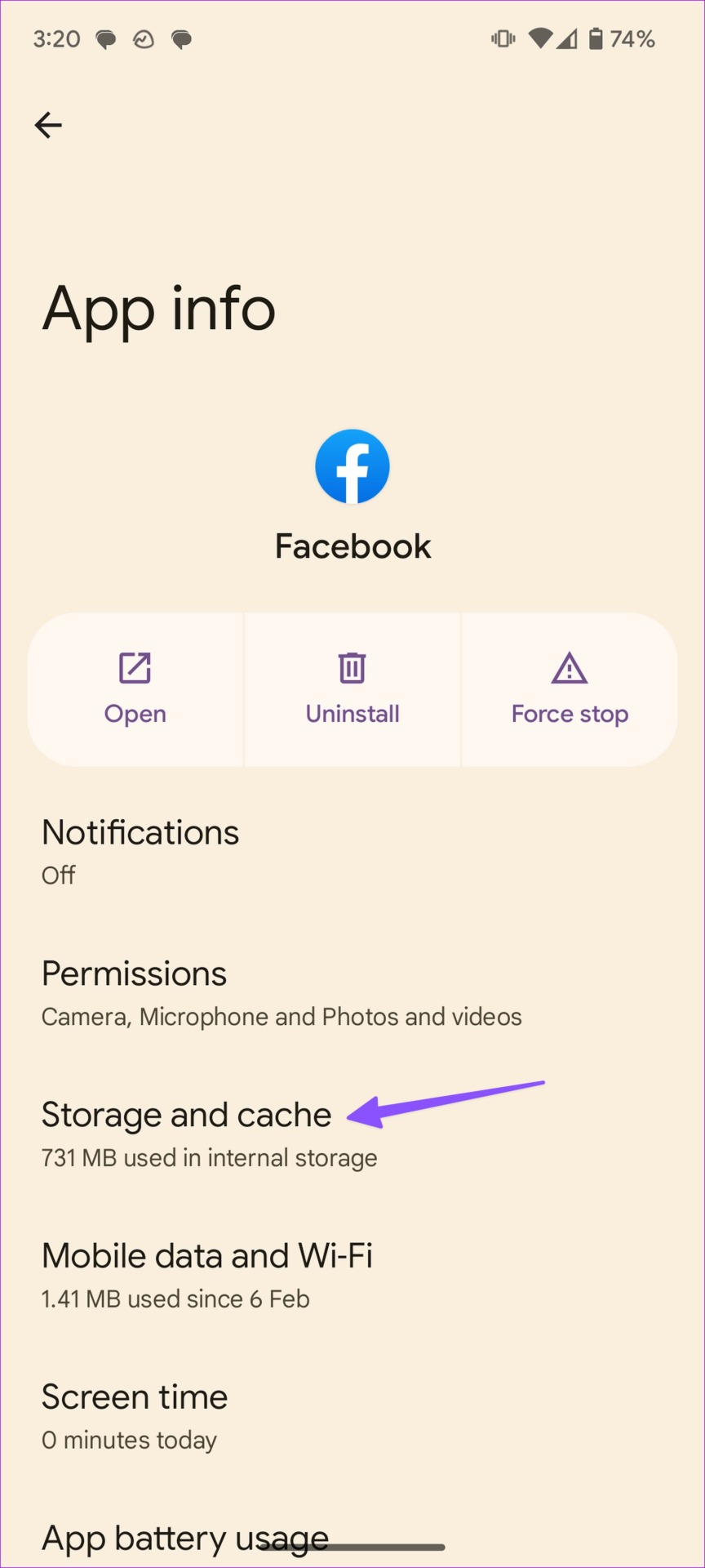 Facebook storage and cache
