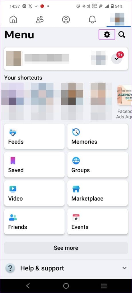 Facebook profile Settings Option