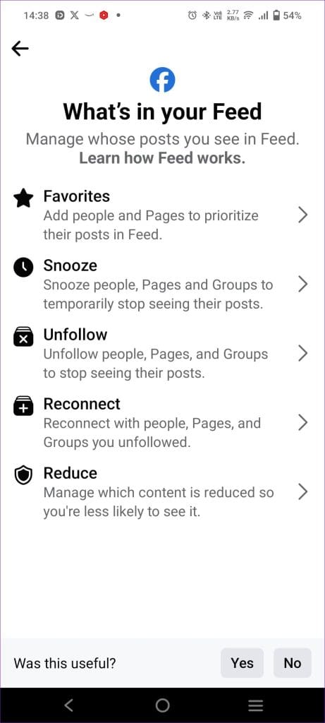 Feed Options Facebook Mobile