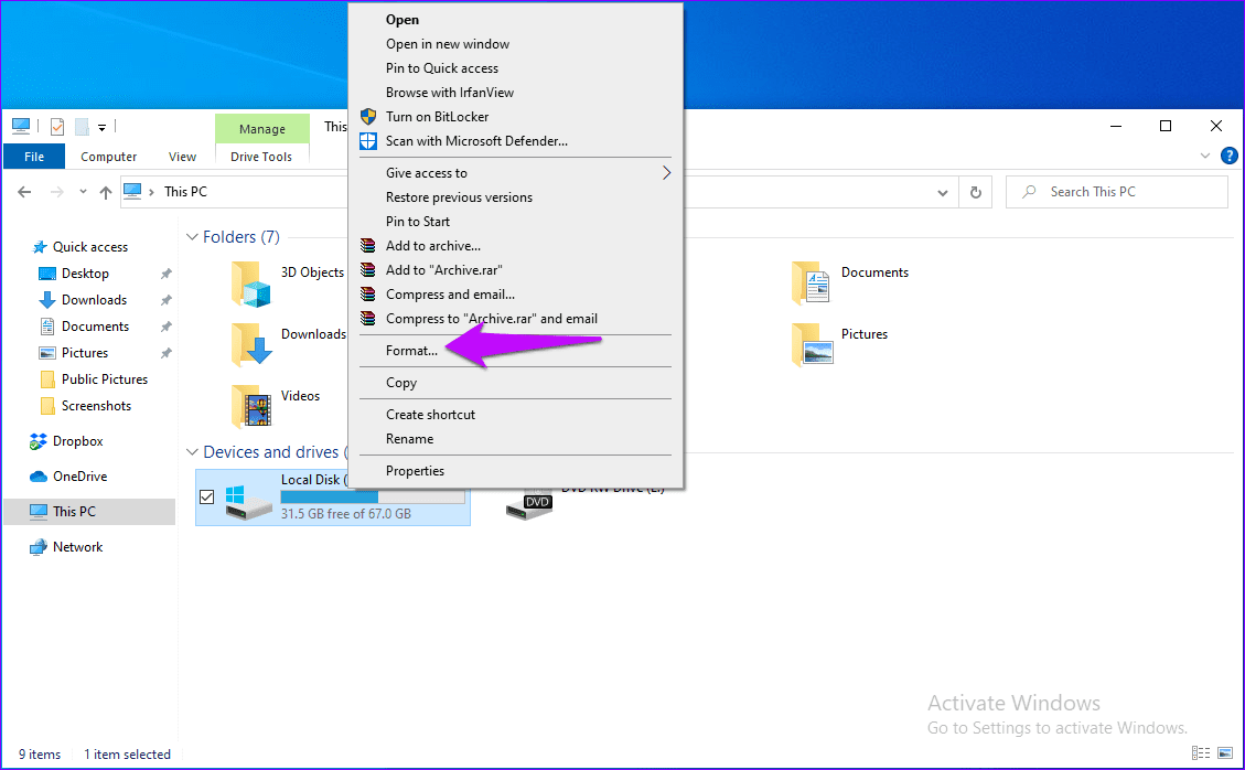 File Explorer This PC Format Drive