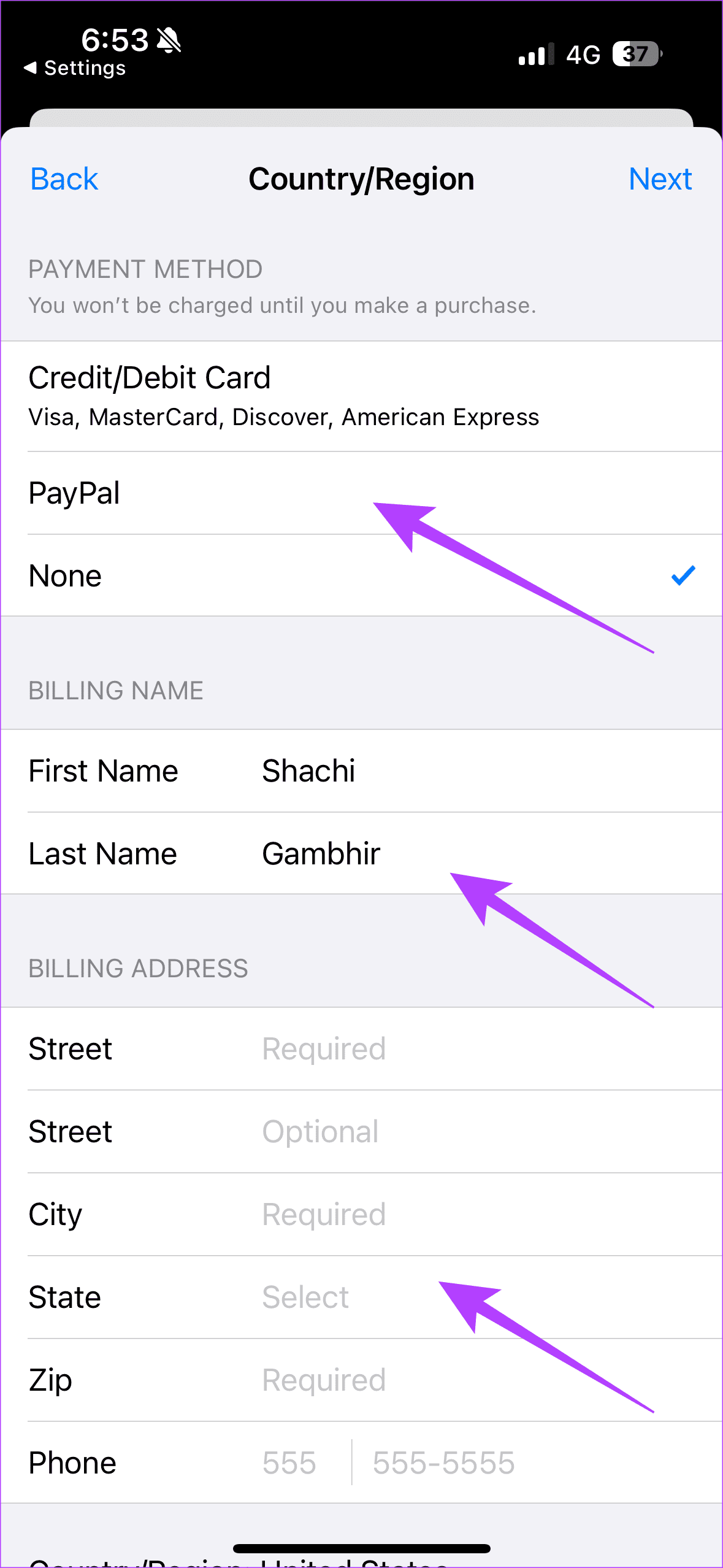 Fill Details For Country Change