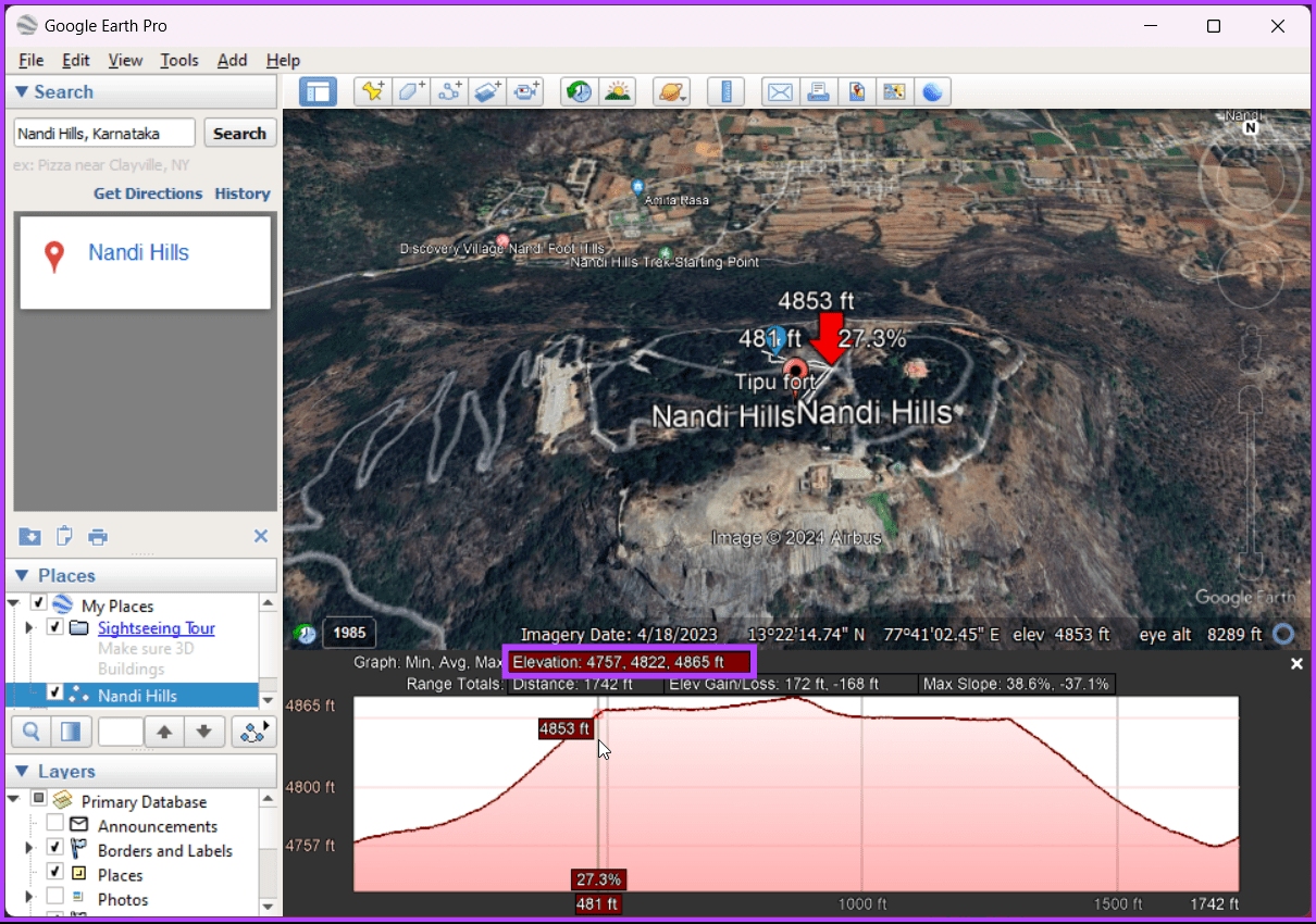 you will see the elevation profile