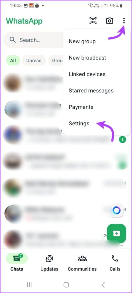 Tap the three-dot icon and select Settings