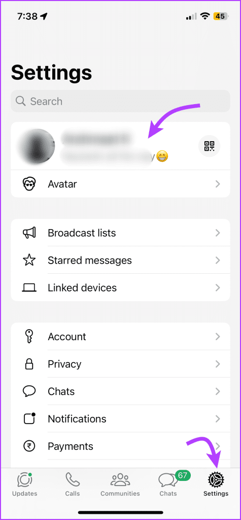 Go to Settings and select your profile picture