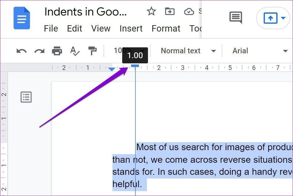 First Line Indent Using Ruler in Google Docs