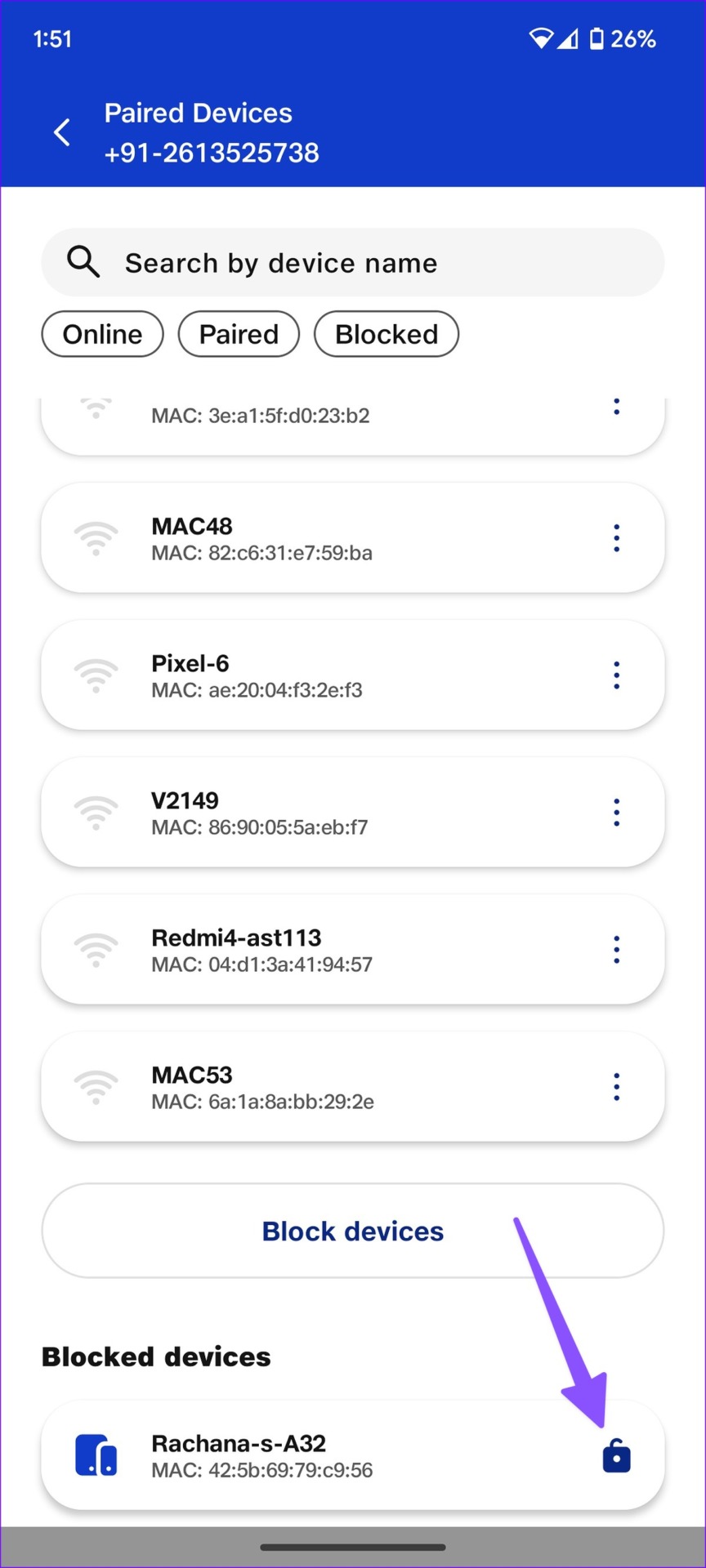 unblock a device on Android