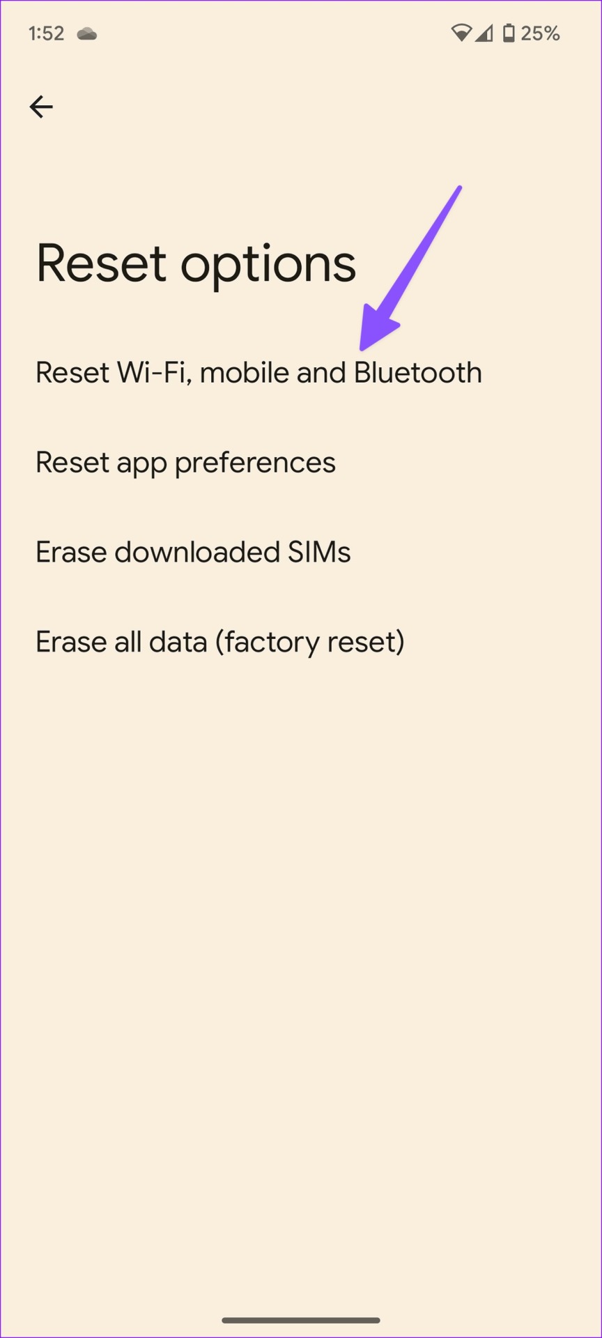 Reset network settings on Android