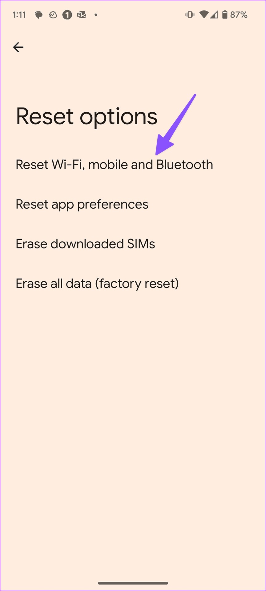 reset network settings on Android