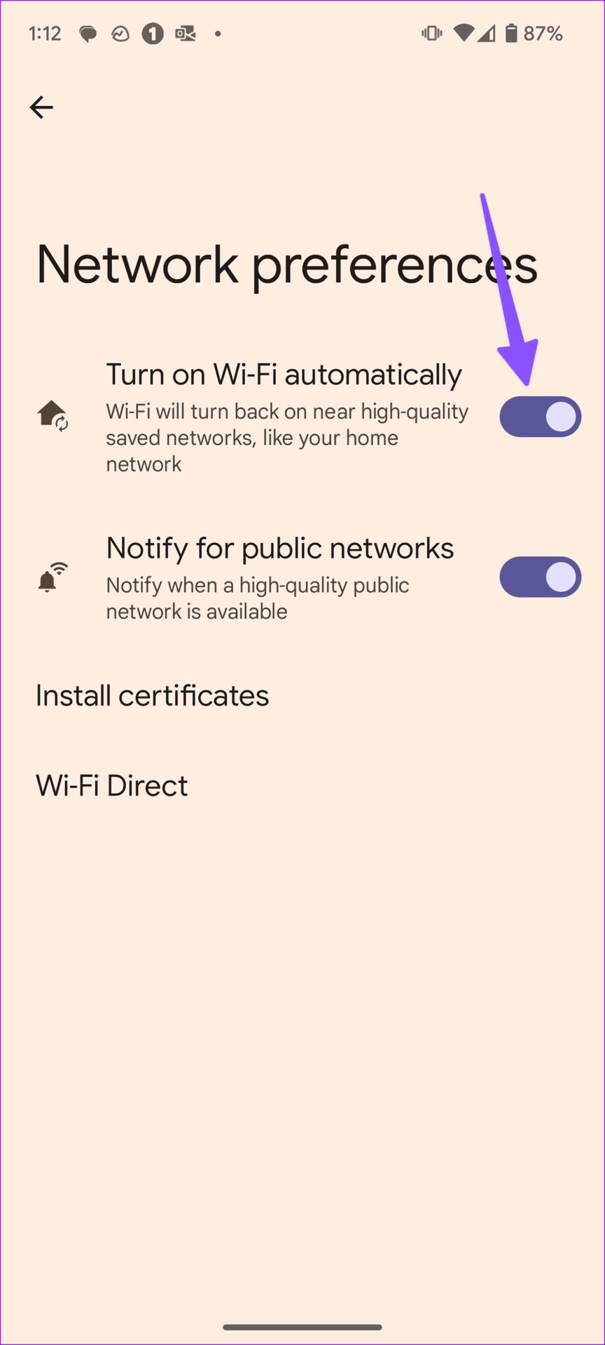 turn off connect to saved Wi-Fi network