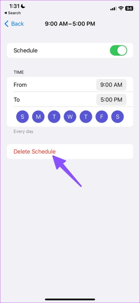 Select Delete Schedule