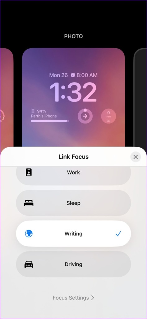 Tap on the selected Focus to unlink Do Not Disturb.