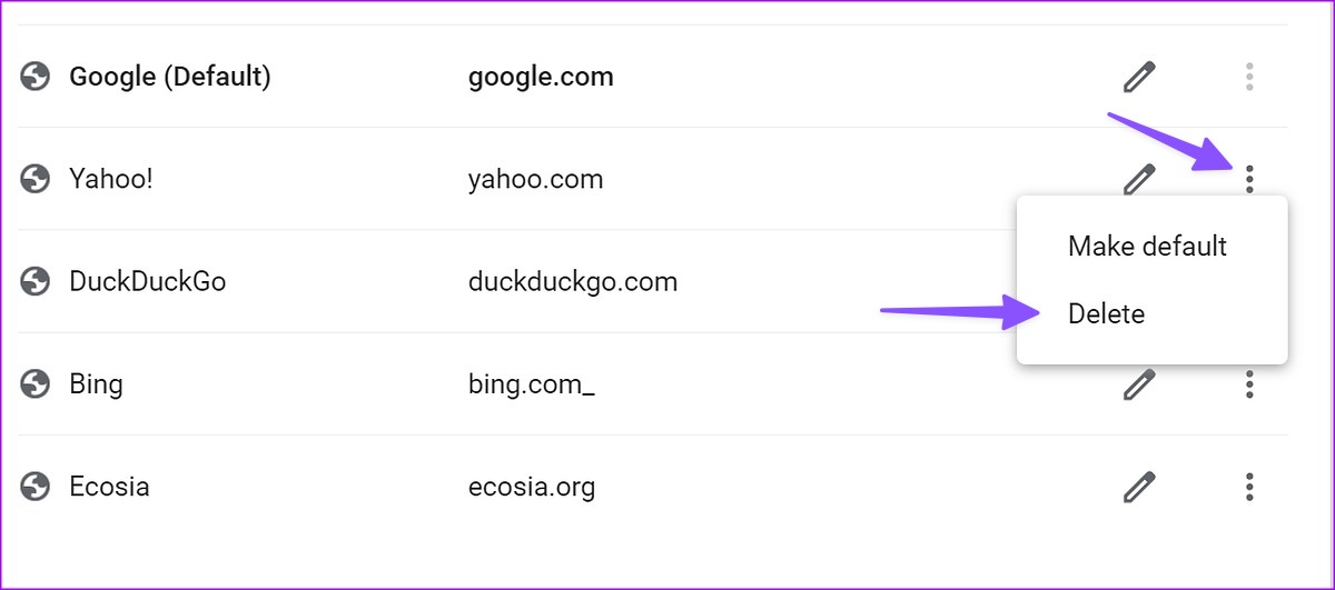 remove yahoo search engine from chrome