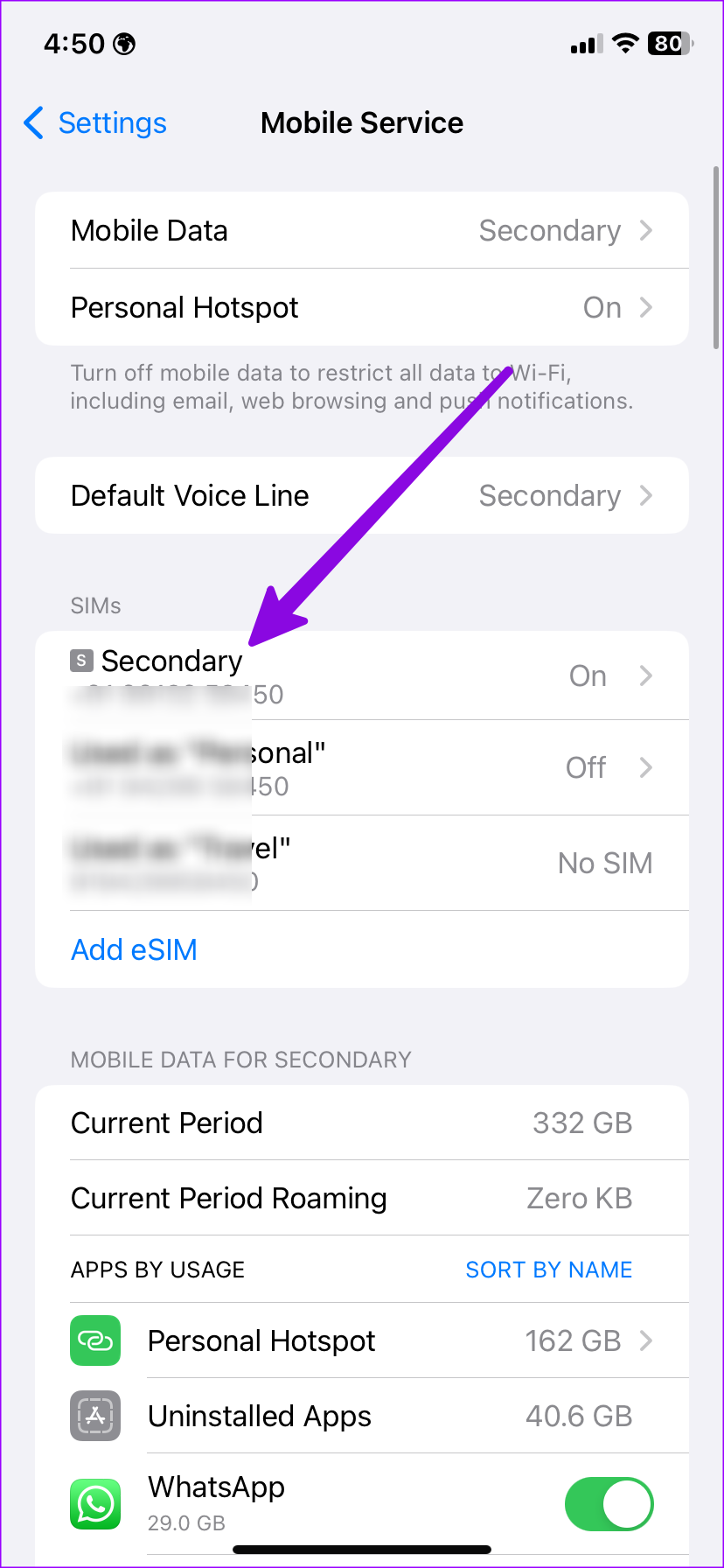 open main SIM on iPhone