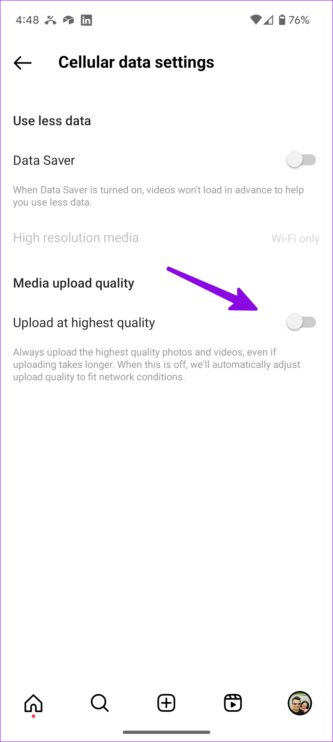 disable the Upload at highest quality