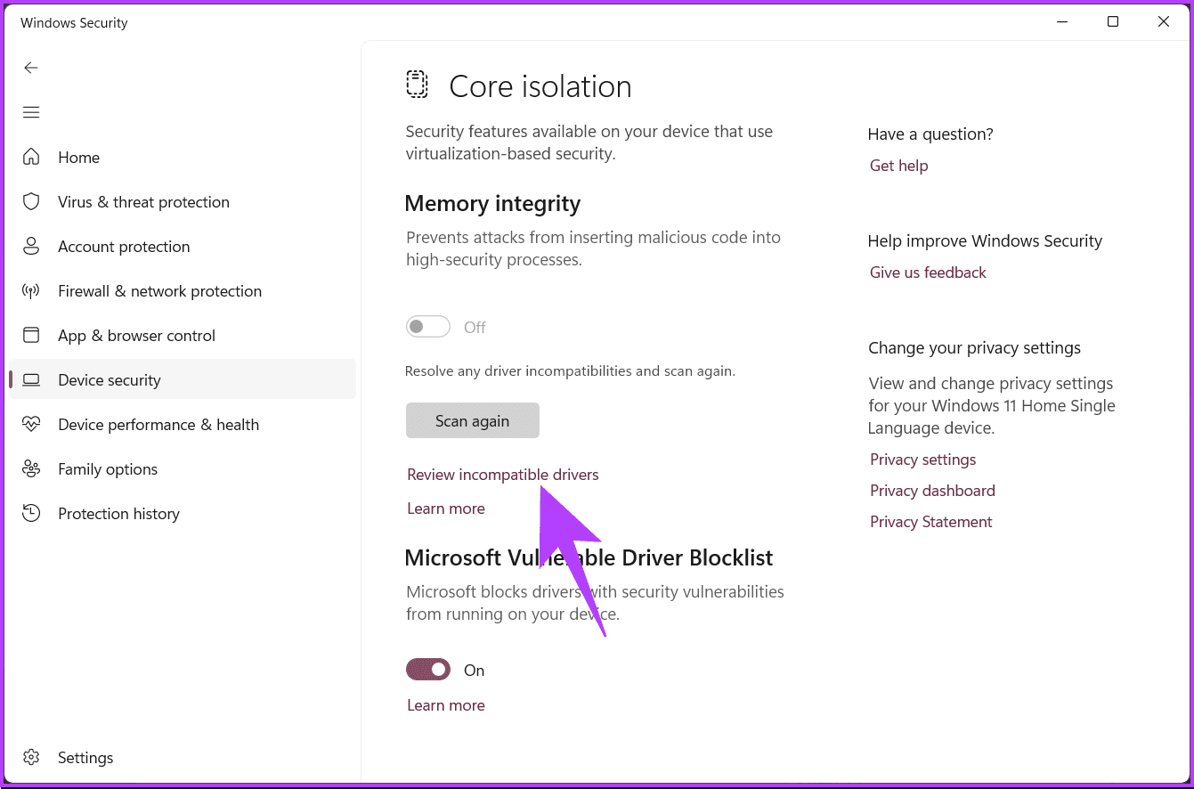 Click on 'Review incompatible drivers'