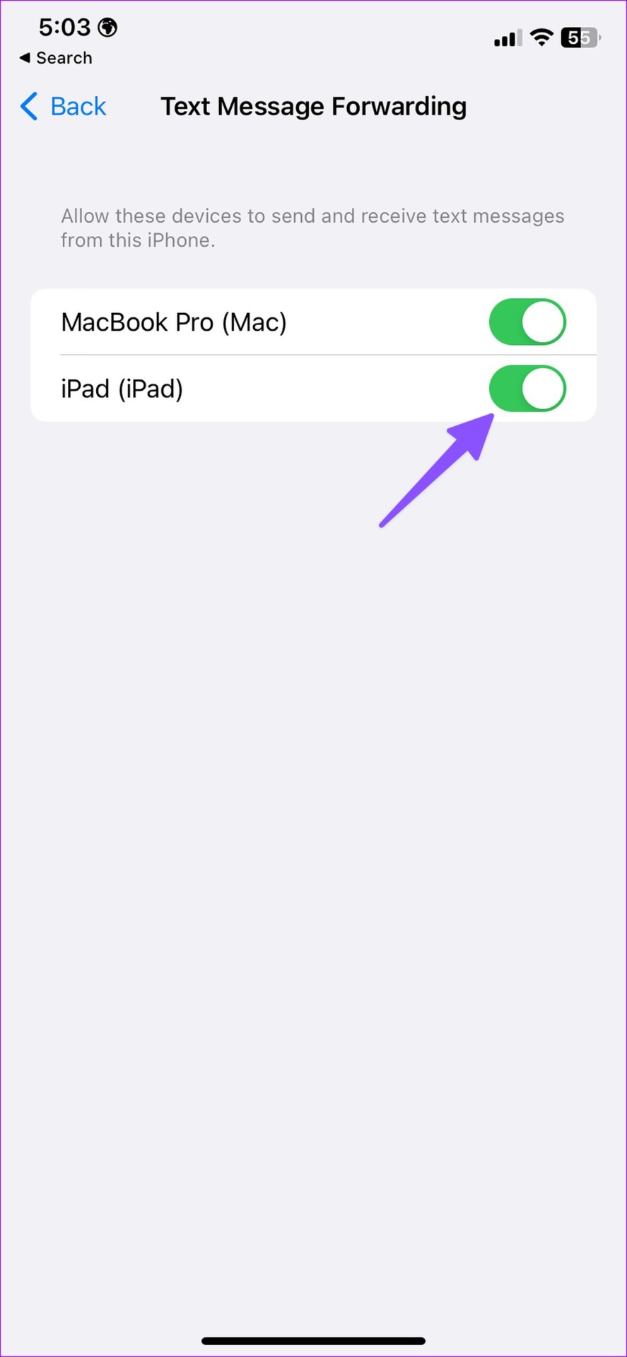 enable text forwarding to iPad