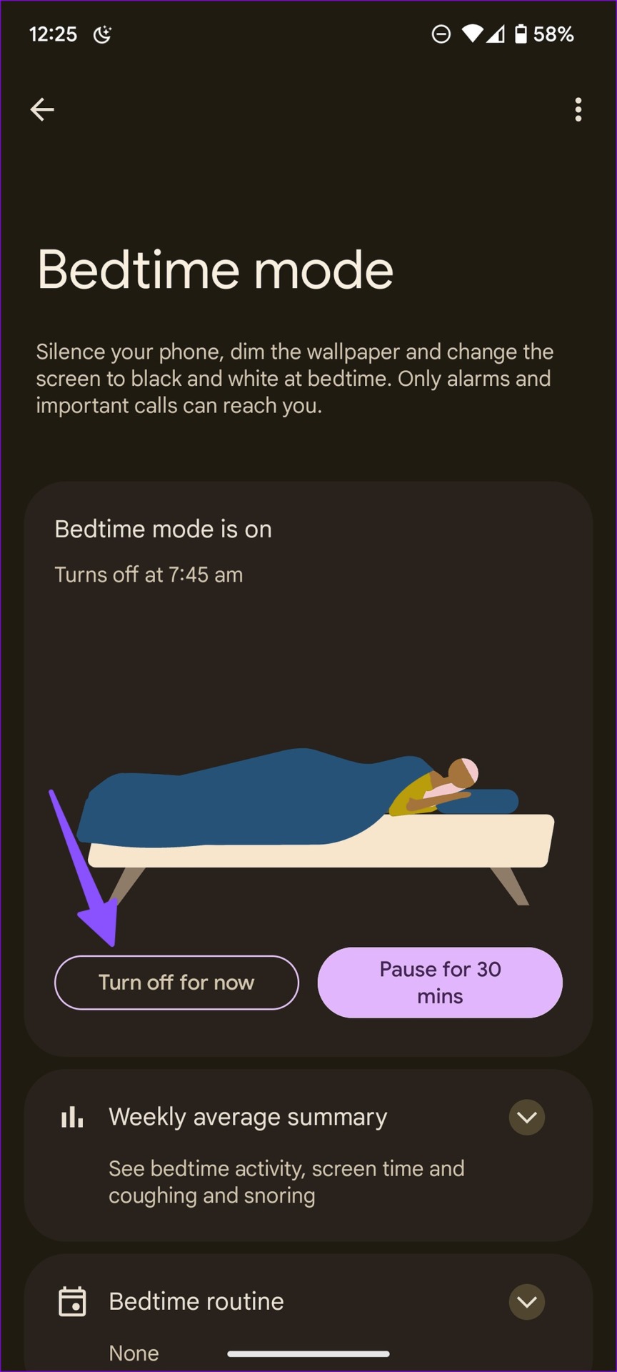 disable bedtime on Android