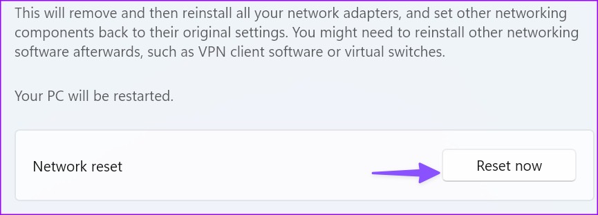 Reset network settings on Windows