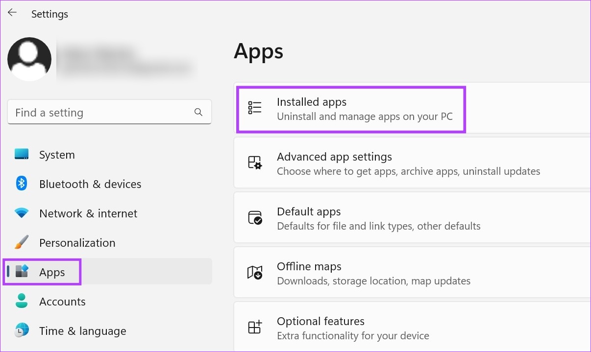 Select Apps & click on Installed apps