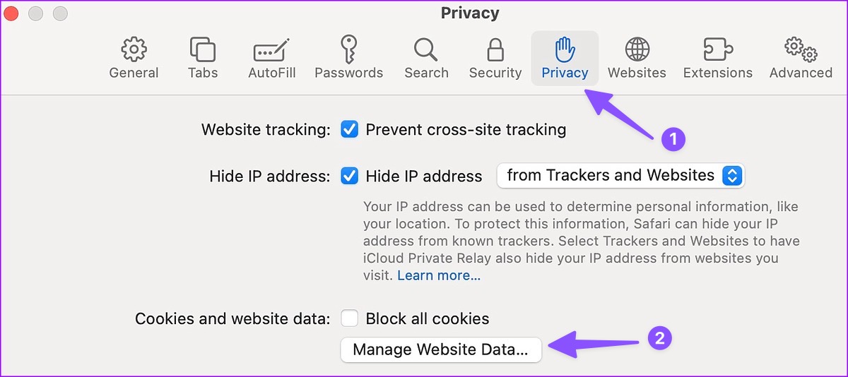 Manage website data in Safari on Mac