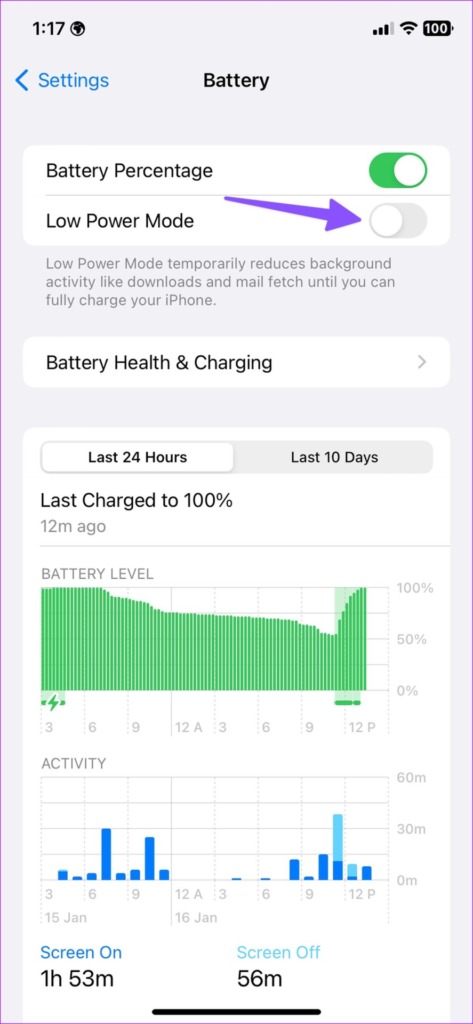 Toggle off Low Power Mode